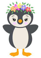 Adorable penguim with wreath floral on head
