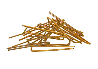 Staples from a stapler isolated on a white background