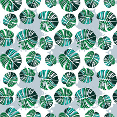Vector tropical seamless pattern with monstera leaves.