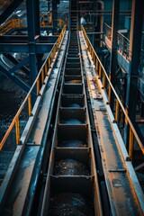 Conveyor Belt System Transporting Ore From a Mine to a Processing Plant, Showcasing The Efficient Logistics, Generative AI