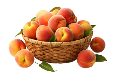 Naklejka na ściany i meble Overflowing Bounty: A Basket of Ripe Peaches. White or PNG Transparent Background.