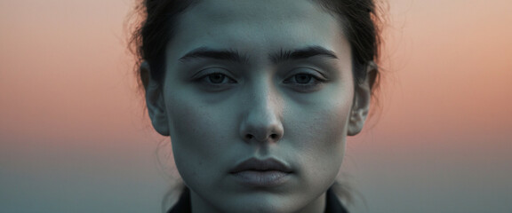 close-up of a woman's face with a sad expression