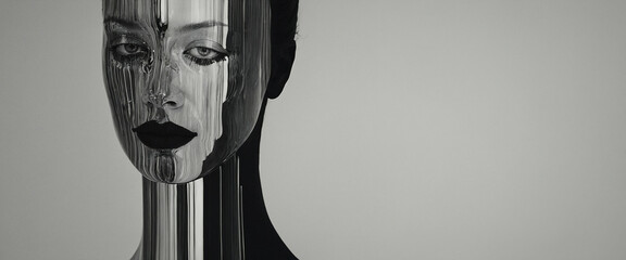 close-up of a woman's face with digital glitches