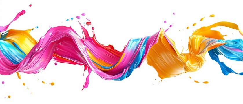 Clip art set with abstract brush strokes, paint splashes, splatters, colorful curls, artistic spirals, ribbons, tapes, smears isolated on white