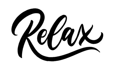 Relax - hand lettering word. Calligraphic vector hand drawn text isolated on white background. Relax handwritten calligraphy.