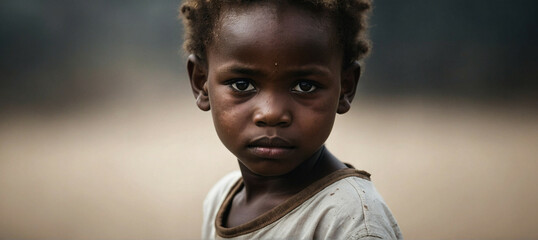 A young African child looks directly at the camera