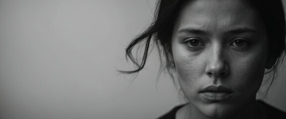A woman with a sad expression