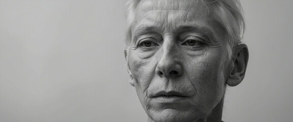 close-up portrait of an old person with white hair
