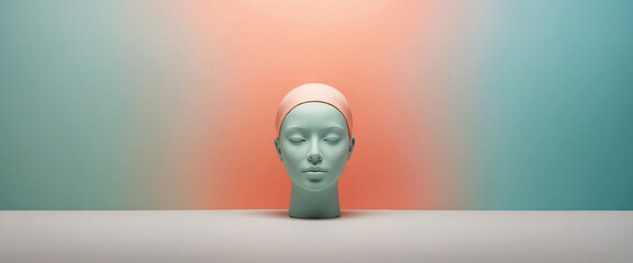 Calm and serene face isolated against a soft gradient background with pastel colors