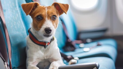 Small Dog Sitting on Airplane Seat