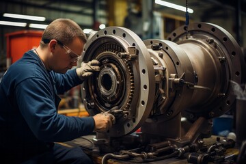 A man is busy working on a machine in a factory, lifting sections of pipe for the drill. The industrial setting showcases the mechanical processes involved in manufacturing