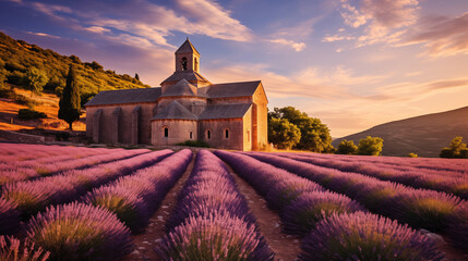 Provence Perfection: Luberon's Sénanque Abbey Bathed in Lavender & Sunlight - obrazy, fototapety, plakaty