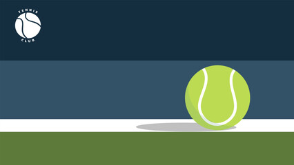 Tennis ball on white line on court tennis ,Illustrations for use in online sporting events , Illustration Vector  EPS 10