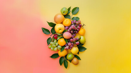bouquet of fruits , still life  composition  isolated on vibrant pastel background