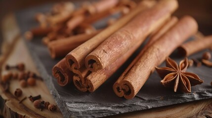 Close-up of cinnamon sticks and anise star adding aromatic flavor for cooking and baking