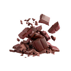 A close up of a pile of chocolate pieces on a Transparent Background