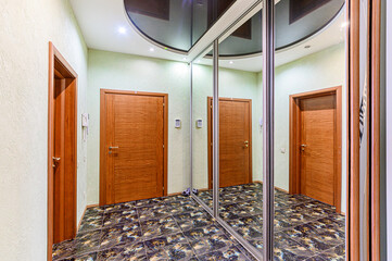 standard room interior apartment. room doors, renovation corridor lobby entrance hall