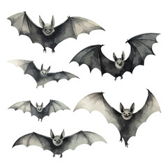 Watercolor vector of a horror Bats, isolated on a white background, design art, drawing clipart, Illustration painting, Graphic logo, Bat vector, bat painting.