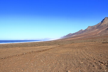 Playa de Cofete, Fuerteventura, Canary Islands, Spain: view to the atlantic ocean on a sunny day