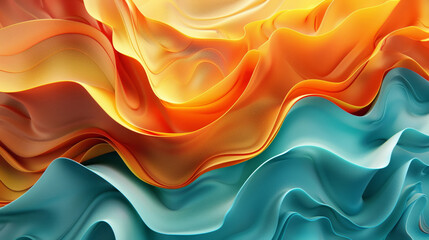 3D wallpaper, orange and teal abstract waves, highly detailed, high resolution in the style of various artists, super detailed - obrazy, fototapety, plakaty