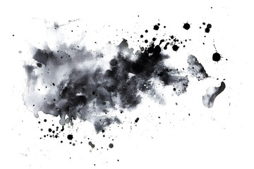 Black and white watercolor ink splatter on transparent background.