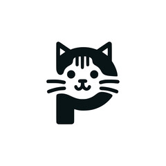 letter P cat cute animal logo vector illustration template design