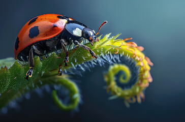 Ladybug on a spiral stem, macro photography