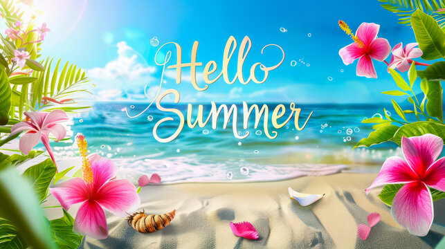 Hello summer background, beach, sea holiday - Powered by Adobe