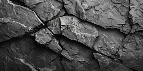 Black and white rock texture broken by layers and cracks Rough grunge abstract background 3D rendering