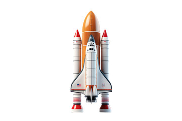 Miniature Wooden Space Shuttle Model Ready for Liftoff. White or PNG Transparent Background.