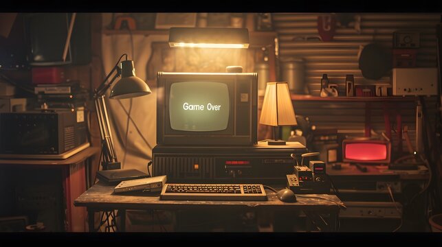 Retro arcade with a screen that says game over. Concept: Old, retro, retro, video game