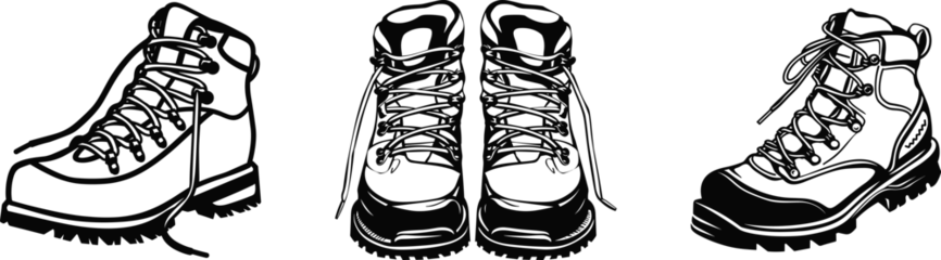 Fotobehang Set of hiking boot, vector illustration. © Design Musketeer