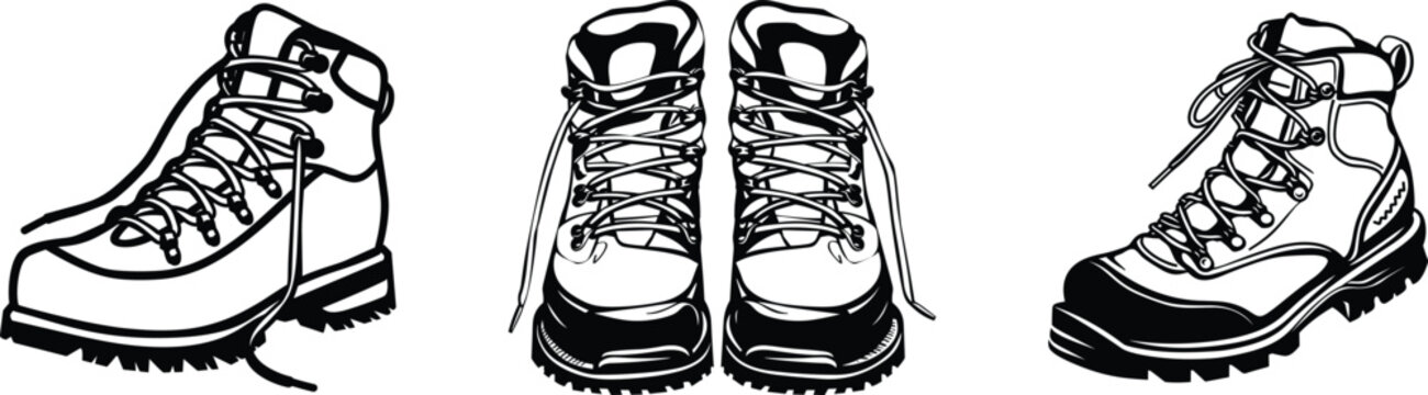 Set of hiking boot, vector illustration.