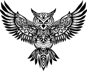 Silhouette of  owl, vector illustration.