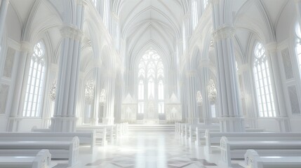 a white latex stone church adorned with inlaid transparent diamond cream, illuminated by the soft glow of membrane light, showcasing ornate intricate details. - obrazy, fototapety, plakaty