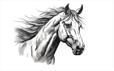 Hand drawn horse, black and white horse, black and white design, horse tattoo sketch, hand drawn black animal engraving, vector illustration, SVG, perfect for t-shirts, mugs, birthday cards, wall stic