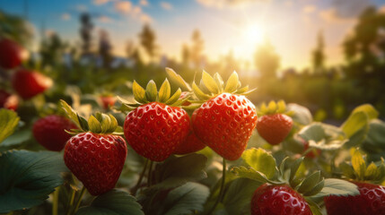 Fresh strawberries collected from field and strwberries in the field. - obrazy, fototapety, plakaty