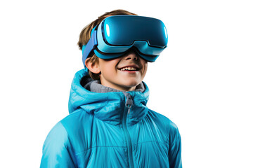 The Adventure Seeker in Blue: A Young Boy Ready to Conquer the Slopes. White or PNG Transparent Background.
