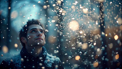 Man in Falling Snowflakes: A Captivating Winter Portrait