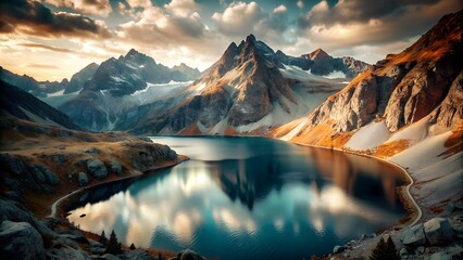 Breathtaking Lake in Mountains: A Visual Delight for Nature Enthusiasts - obrazy, fototapety, plakaty