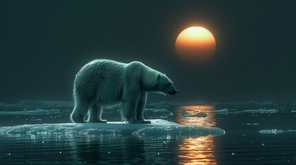 A polar bear exploring its Arctic habitat, navigating between icy plains and rocky shores - obrazy, fototapety, plakaty