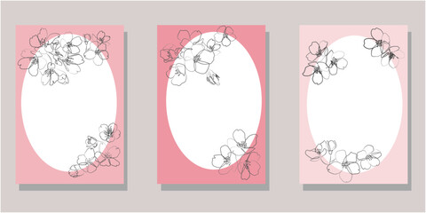 Set of Pink cherry blossom flower template. Spring promotion and design graphic template collection. Vector illustration.