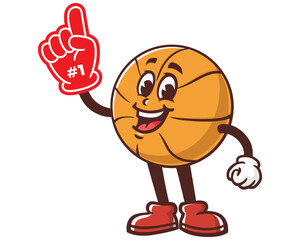 Basketball with foam finger cartoon mascot illustration character vector clip art hand drawn © Magic Pen