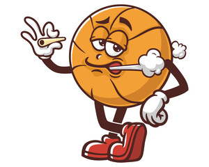 smoking Basketball cartoon mascot illustration character vector clip art hand drawn