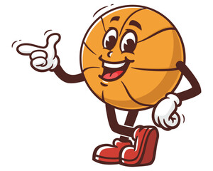 Basketball with pointing finger cartoon mascot illustration character vector clip art hand drawn