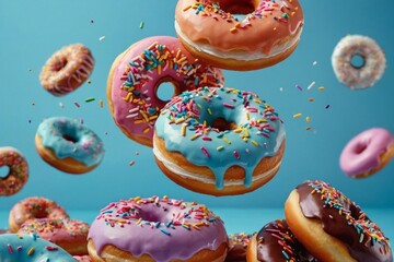 A bunch of colorful donuts with sprinkles and icing - Powered by Adobe