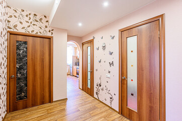 standard room interior apartment. room doors, renovation corridor lobby entrance hall