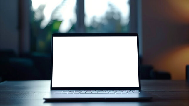 The laptop opens with a white screen for mock-up. PNG transparent.	
