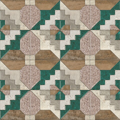 Grunge concrete wall with ornaments and prints. Digital tiles design.