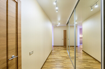 standard room interior apartment. room doors, renovation corridor lobby entrance hall